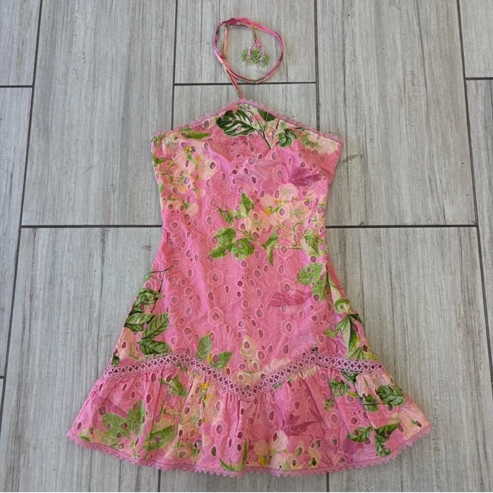 HEMANT & NANDITA Pink and Green Mini Dress